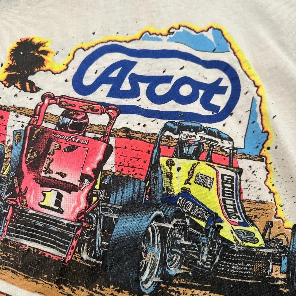 Stedman Ascot Park Speedway T-Shirt Mens XL White 1990 Vintage Racing Distressed
